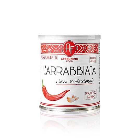 800g de sauce Arrabbiata d'Appennino Food, une sauce tomate épicée d'Italie, parfaite pour les pâtes et autres plats
