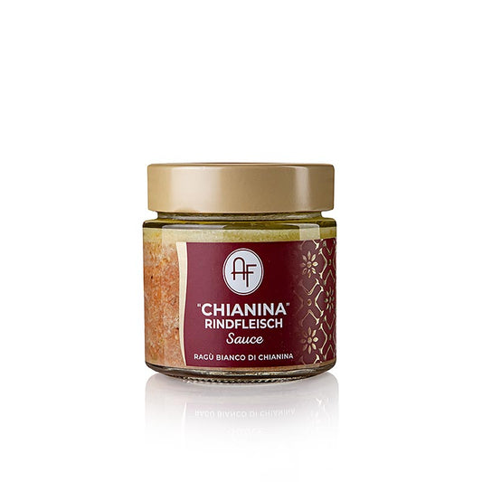 Paquet de 200 g de Ragù de vaches blanches Chianina d'Appennino Food aux saveurs italiennes authentiques, parfait pour les plats de pâtes et les amateurs de viande.