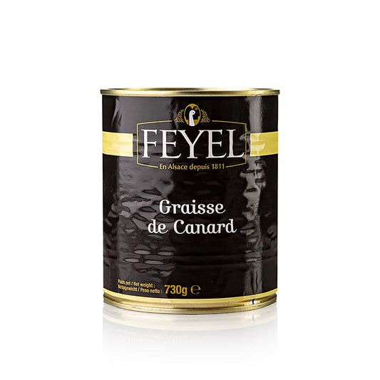 Pot de 730 g de graisse de canard Feyel, un produit de base de la cuisine française traditionnelle