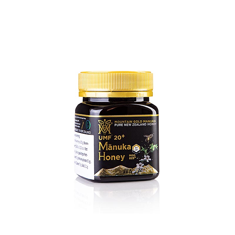 Miel de Manuka biologique, certifié UMF avec une puissance élevée de 20+, dans un pot de 250g par MGM