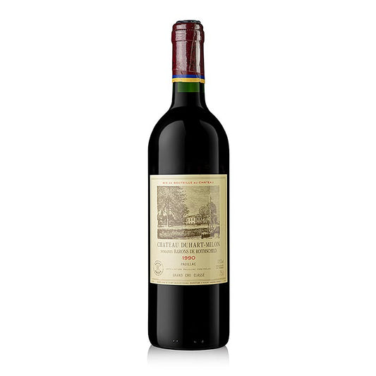 Duhart Milon-Rothschild 1990 4ème Cru Classé Bordeaux rouge, 91 WS, 750 ml - Une bouteille de 750 ml de vin rouge de Bordeaux, 1990, 4ème Cru Classé, noté 91 par le Wine Spectator.