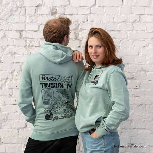 BOS FOOD Hoodie Truffle, couleur sauge, taille L, 1 er sweat à capuche en vert sauge avec impression truffe, taille L, 100% coton