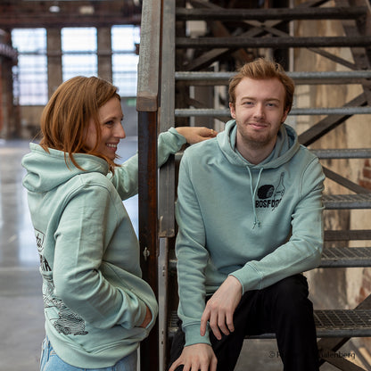 Sweat à capuche XXL vert sauge élégant avec design truffé, parfait pour un confort douillet