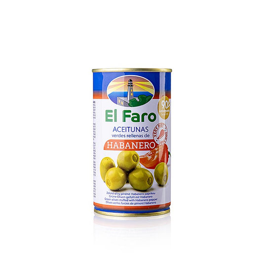 El Faro 350g olives vertes avec piment habanero, snack méditerranéen épicé et savoureux