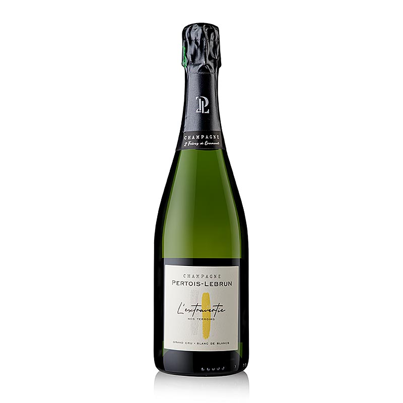 Champagne Pertois-Lebrun 2019 l'Extravertie Blanc de Blancs Extra Brut, 750 ml - Une bouteille de 750 ml du rafraîchissant et vibrant Champagne Pertois-Lebrun 2019 l'Extravertie Blanc de Blancs Extra Brut, un délicieux vin mousseux de haute qualité.