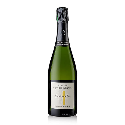 Champagne Pertois-Lebrun 2019 l'Extravertie Blanc de Blancs Extra Brut, 750 ml - Une bouteille de 750 ml du rafraîchissant et vibrant Champagne Pertois-Lebrun 2019 l'Extravertie Blanc de Blancs Extra Brut, un délicieux vin mousseux de haute qualité.
