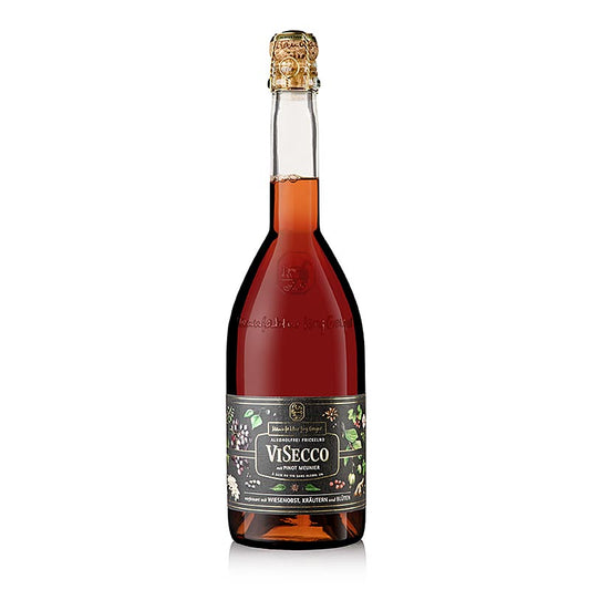 Jörg Geiger Visecco Pinot Meunier sans alcool 075l, 750 ml - une boisson pétillante sans alcool aux notes fruitées, herbacées et florales.
