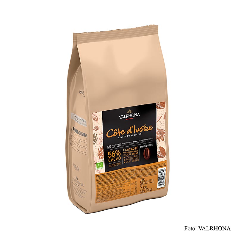 Valrhona Cuvee Cote Ivoire, 56% de cacao, callets de chocolat au lait bio, emballage de 3 kg