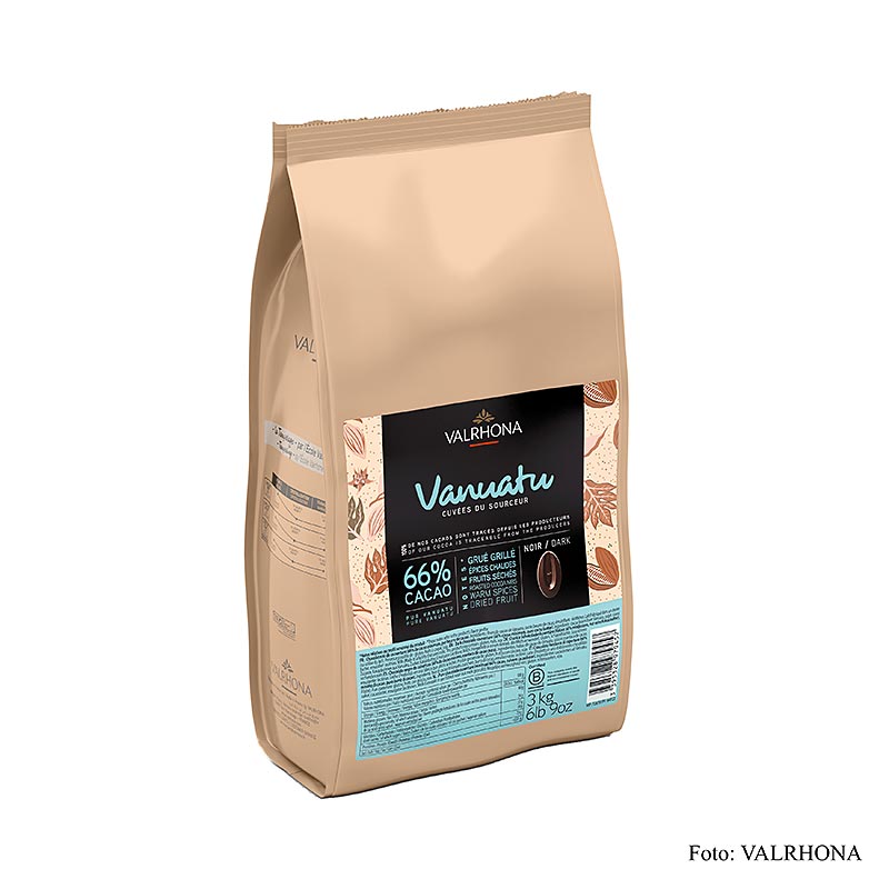 Valrhona Cuvee Vanuatu, couverture noire, 66% de cacao, Callets (44722), 3 kg - couverture de chocolat noir de qualité supérieure avec 66% de cacao dans un emballage pratique de 3 kg