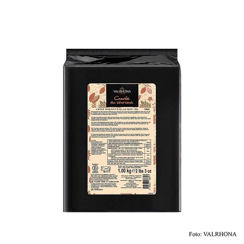 Valrhona Cuvee Jamaica bloc de chocolat de couverture noir, 70% de cacao, format 1kg