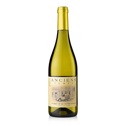 Une bouteille d'Anciens Temps 2023 Sauvignon Chardonnay Vin blanc Languedoc France 0.75 l, 750 ml de vin blanc de France, parfait pour toute occasion